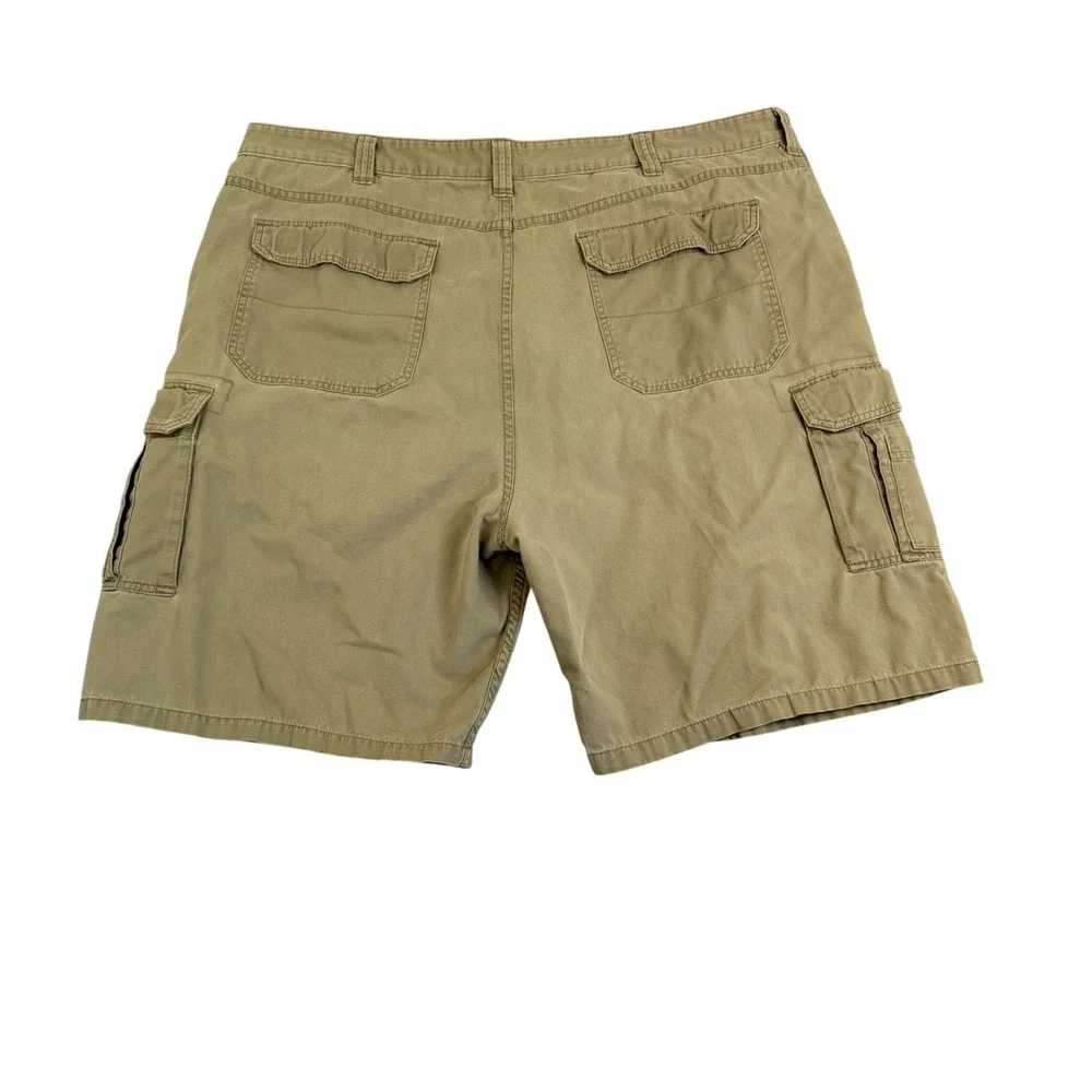 Mens Khaki Tan Cotton Twill Relaxed Fit Multi Pocket Cargo Shorts Size 42